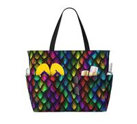 ASFgda Dragon Scale Print Beach Bag,Waterproof Sandproof Beach Tote Bag,Large Capacity Lightweight Foldable Zippered Tote