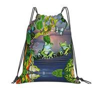 ASFgda Drawstring Many Frogs Sing On The Branches Summer Butterflies Lake Water Print Backpack Sport Storage Bag For Gym Travel Yoga Beach Backpack For Men Women