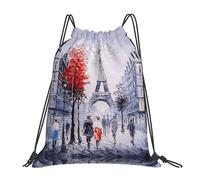 ASFgda Drawstring Paris City Tree Eiffel Tower Art Print Backpack Sport Storage Bag For Gym Travel Yoga Beach Backpack For Men Women