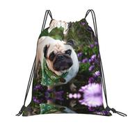 ASFgda Drawstring Pugs In The Garden Print Backpack Sport Storage Bag For Gym Travel Yoga Beach Backpack For Men Women