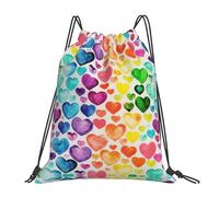 ASFgda Drawstring Rainbow Hearts Print Backpack Sport Storage Bag For Gym Travel Yoga Beach Backpack For Men Women
