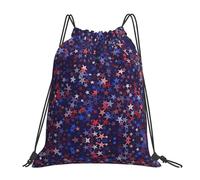 ASFgda Drawstring Red Blue Stars American Print Backpack Sport Storage Bag For Gym Travel Yoga Beach Backpack For Men Women