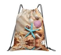 ASFgda Drawstring Shells On The Beach Print Backpack Sport Storage Bag For Gym Travel Yoga Beach Backpack For Men Women