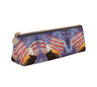 ASFgda Eagle with USA Flag Print Triangle Pencil Case,Zippered Pen Pouch for Stationery,Makeup,School,Office & Travel