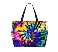 ASFgda Exotic Tribe Tie Dye Style Print Beach Bag,Waterproof Sandproof Beach Tote Bag,Large Capacity Lightweight Foldable Zippered Tote
