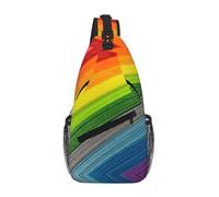 ASFgda Fashion Lightweight Rainbow Color Stripe Print Sling Bag Chest Shoulder Backpack Crossbody Bags Casual Daypack For Men