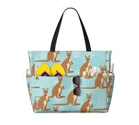 ASFgda Funny For Kangaroo Zoo Print Beach Bag,Waterproof Sandproof Beach Tote Bag,Large Capacity Lightweight Foldable Zippered Tote