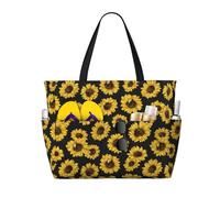 ASFgda Golden Sunflowers Print Beach Bag,Waterproof Sandproof Beach Tote Bag,Large Capacity Lightweight Foldable Zippered Tote