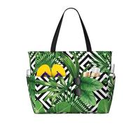 ASFgda Green Leaves Of Palm Tree Tropical Plant Print Beach Bag,Waterproof Sandproof Beach Tote Bag,Large Capacity Lightweight Foldable Zippered Tote