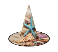 ASFgda Halloween Shells On The Beach Print Witch Hats For Women Wide Brim Foldable Pointed Cap For Halloween Party Costume Accessory