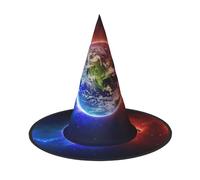 ASFgda Halloween Space Planet Earth Print Witch Hats For Women Wide Brim Foldable Pointed Cap For Halloween Party Costume Accessory