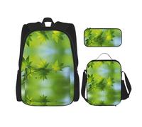 ASFgda Hd Green Nature Print School Backpack Set with Lunch Bag Pencil Case,Durable Lightweight Large Capacity for School Daily Use
