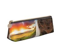 ASFgda Iceland Waterfall River Field Sunset Print Triangle Pencil Case,Zippered Pen Pouch for Stationery,Makeup,School,Office & Travel