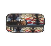 ASFgda Large Capacity Durable American Flag Fire Eagle Printed Pencil Case,Portable Cosmetic Bag,Office Stationery Storage Bag.