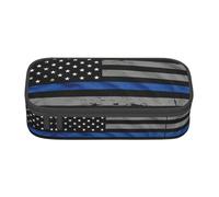 ASFgda Large Capacity Durable American Thin Blue Line Flag Printed Pencil Case,Portable Cosmetic Bag,Office Stationery Storage Bag.