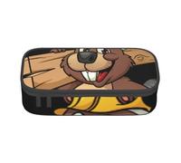ASFgda Large Capacity Durable Beaver Working Printed Pencil Case,Portable Cosmetic Bag,Office Stationery Storage Bag.