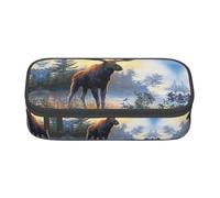 ASFgda Large Capacity Durable Fall Moose Deer Printed Pencil Case,Portable Cosmetic Bag,Office Stationery Storage Bag.