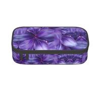ASFgda Large Capacity Durable Purple Lily Flowers Printed Pencil Case,Portable Cosmetic Bag,Office Stationery Storage Bag.