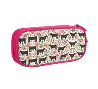ASFgda Large Capacity Expandable Double Layer Oxford Pink Flower Show Steer Cows Cattle Print Pencil Case,Durable Zipper Pen Pouch for School Teen Office