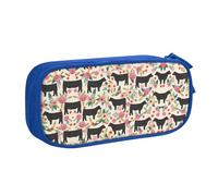ASFgda Large Capacity Expandable Double Layer Oxford Pink Flower Show Steer Cows Cattle Print Pencil Case,Durable Zipper Pen Pouch for School Teen Office