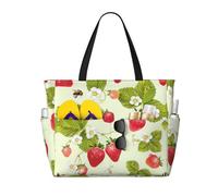 ASFgda Lovely Strawberry Print Beach Bag,Waterproof Sandproof Beach Tote Bag,Large Capacity Lightweight Foldable Zippered Tote