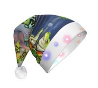ASFgda Many Frogs Sing On The Branches Summer Butterflies Lake Water Print Santa Hat With Led Lights, Funny Christmas Hats For Adults For New Year Holiday Party Supplies