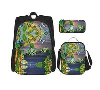 ASFgda Many Frogs Sing On The Branches Summer Butterflies Lake Water Print School Backpack Set with Lunch Bag Pencil Case,Durable Lightweight Large Capacity for School Daily Use