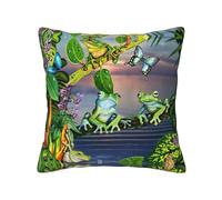 ASFgda Many Frogs Sing On The Branches Summer Butterflies Lake Water Printed Decorative Throw Pillow Covers,Invisible Zipper Soft Cushion Cases For Home Sofa Bedroom Decor(20"X20")