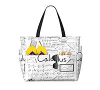 ASFgda Math Geometry Geek Calculus Print Beach Bag,Waterproof Sandproof Beach Tote Bag,Large Capacity Lightweight Foldable Zippered Tote