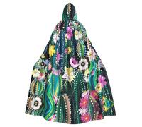 ASFgda Medieval Hooded Blooming Cactus Print Cloak Renaissance Cape,Unisex Hooded Halloween Christmas Cloak Costumes Party Cape