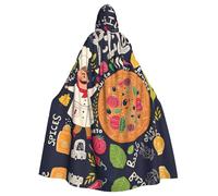 ASFgda Medieval Hooded Chef Pizza Print Cloak Renaissance Cape,Unisex Hooded Halloween Christmas Cloak Costumes Party Cape