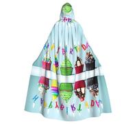 ASFgda Medieval Hooded Colorful Happy Birthday Cupcakes Print Cloak Renaissance Cape,Unisex Hooded Halloween Christmas Cloak Costumes Party Cape