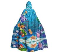 ASFgda Medieval Hooded Ocean Sea Turtle Tropical Fish Starfish Print Cloak Renaissance Cape,Unisex Hooded Halloween Christmas Cloak Costumes Party Cape