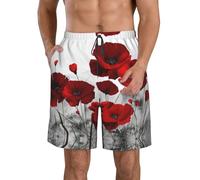 ASFgda Men's Quick Dry Beach Red Poppy Flower Print Shorts,Drawstring Board Shorts with Pockets & Mesh Lining,Summer Swim Trunks