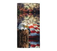 ASFgda Microfiber American Flag Fire Eagle Print Bath Towels 12x24 & 13.8x27.5 Inch Soft Quick Dry Absorbent For Bathroom Beach Travel