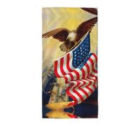ASFgda Microfiber American Usa Flag Eagle Art Print Bath Towels 12x24 & 13.8x27.5 Inch Soft Quick Dry Absorbent For Bathroom Beach Travel