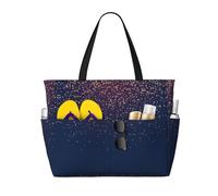 ASFgda Navy Blue Sky And Stars Print Beach Bag,Waterproof Sandproof Beach Tote Bag,Large Capacity Lightweight Foldable Zippered Tote