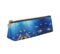 ASFgda Ocean Tropical Fish Turtle Shark Print Triangle Pencil Case,Zippered Pen Pouch for Stationery,Makeup,School,Office & Travel