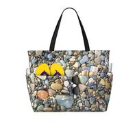 ASFgda Pebble Stone Print Beach Bag,Waterproof Sandproof Beach Tote Bag,Large Capacity Lightweight Foldable Zippered Tote