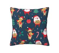 ASFgda Santa Claus Christmas Printed Decorative Throw Pillow Covers, Invisible Zipper Soft Cushion Cases For Home Sofa Bedroom Decor