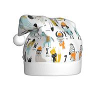 ASFgda Santa Hat Christmas Cute Cartoon Animal Alphabet Print Hats For Adults,Xmas Holiday Unisex Classic Xmas Hat For New Year Party