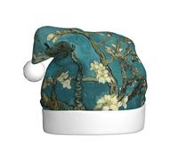 ASFgda Santa Hat Christmas Painting Almond Blossoms Print Hats For Adults,Xmas Holiday Unisex Classic Xmas Hat For New Year Party