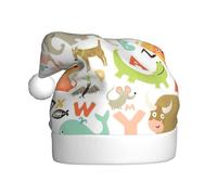 ASFgda Santa Hat Christmas Zoo Alphabet Animal Print Hats For Adults,Xmas Holiday Unisex Classic Xmas Hat For New Year Party