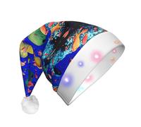 ASFgda Sea Fishes Print Santa Hat With Led Lights, Funny Christmas Hats For Adults For New Year Holiday Party Supplies