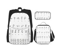 ASFgda Sign Language Alphabet Print School Backpack Set with Lunch Bag Pencil Case,Durable Lightweight Large Capacity for School Daily Use