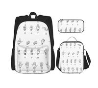 ASFgda Sign Language Alphabet. Print School Backpack Set with Lunch Bag Pencil Case,Durable Lightweight Large Capacity for School Daily Use