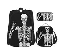 ASFgda Skull Print School Backpack Set with Lunch Bag Pencil Case,Durable Lightweight Large Capacity for School Daily Use