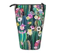 ASFgda Standing Blooming Cactus Print Pencil Case,Telescopic Pen Pouch,Portable Pencil Holder,Storage Cosmetic Bag
