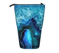 ASFgda Standing Bright Aqua Blue Turquoise Print Pencil Case,Telescopic Pen Pouch,Portable Pencil Holder,Storage Cosmetic Bag