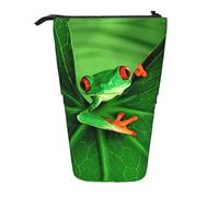 ASFgda Standing Cute Frog Print Pencil Case,Telescopic Pen Pouch,Portable Pencil Holder,Storage Cosmetic Bag